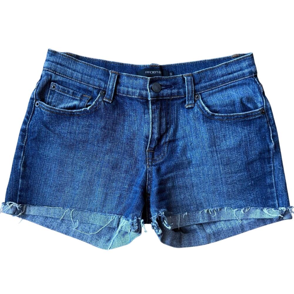 90's Arden B Cuffed Cutoff Dark Wash Denim Jean Shorts Sz 2 Summer Vintage Beach